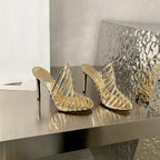 Elegant genuine sheepskin high heels with metal accents, sleek design, and stylish heel for formal or casual wear.