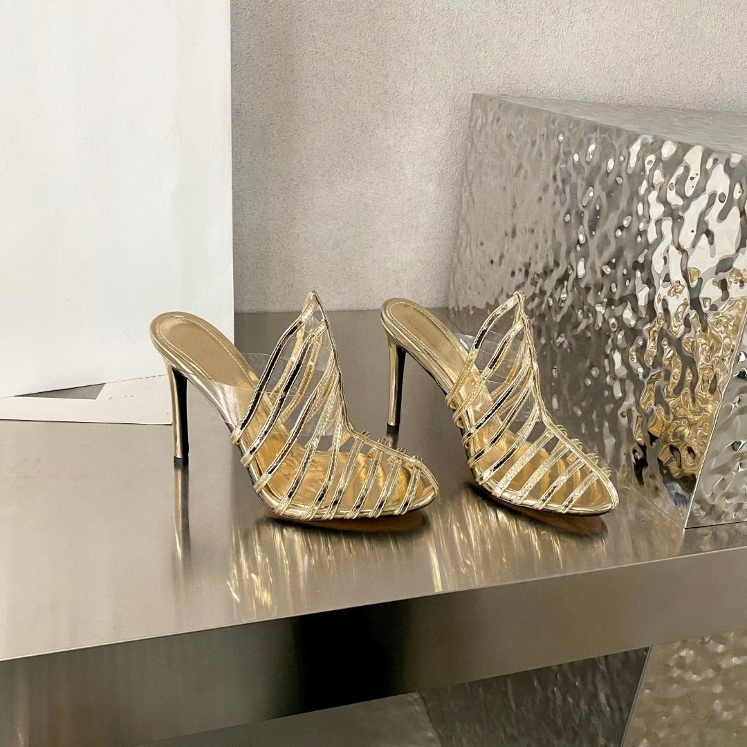 Elegant genuine sheepskin high heels with metal accents from Plush Fashion Hub, showcasing a sophisticated design and stylish heel.