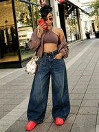 Retro Deconstructed Knife-Edge Straight Leg Jeans