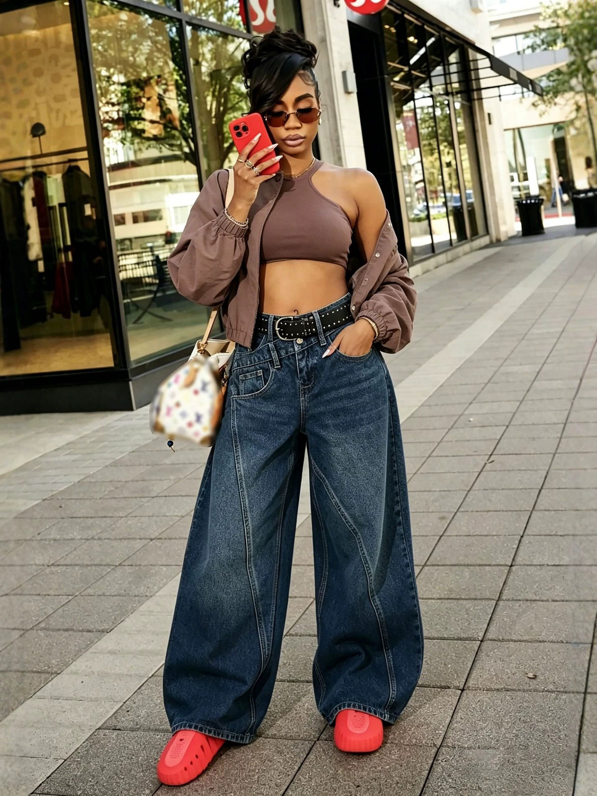 Retro deconstructed straight-leg jeans by Plush Fashion Hub, featuring knife-edge details and a vintage-inspired design.