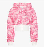 Style Pink Camouflage Print Casual Set High Street Hip-Hop Zipper Jacket with Tie Waist Pants