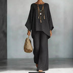 Loose Bat Sleeve Top Wide Leg Pants Set for Women