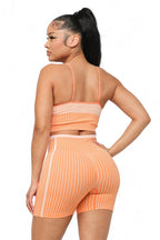 Seamless striped activewear top and biker shorts set by The House of Stylez, featuring a fitted, stylish design.