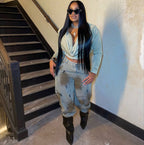Vintage Distressed Denim Pants for Women, Washed Painted Dirty Look Long Jeans, Autumn Winter New Style