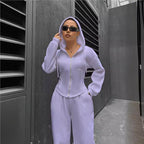Relaxed Hooded Zip-Up & Wide-Leg Trouser Two-Piece Set