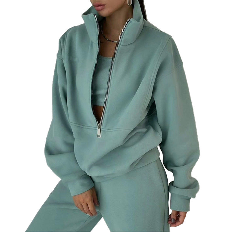 Eprolo Velvet Touch Fleece Sporty Co-Ord Set in soft velvety fabric, featuring a matching top and pants for a casual sporty look.