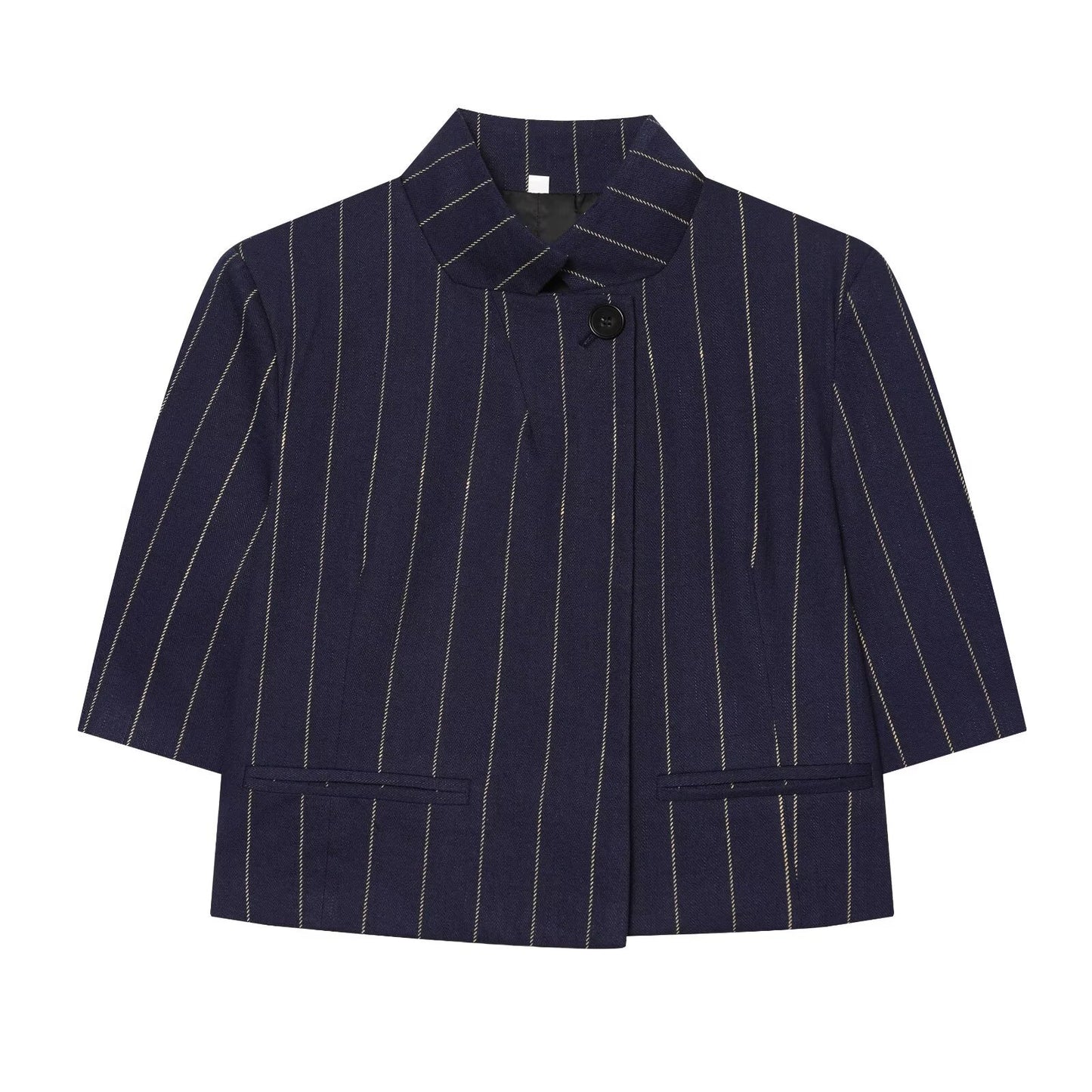 Linen striped jacket and pants set by Plush Fashion Hub, featuring a stylish coordinated outfit in natural fabric and pattern.