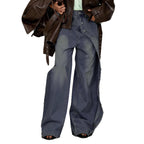 Washed Denim Multi-Button Straight Leg Jeans