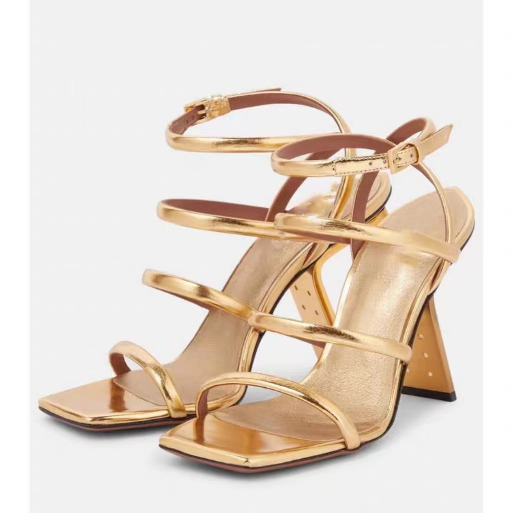 Plush Fashion Hub elegant platform buckle sandals in heels with stylish straps and a sleek design on a white background.