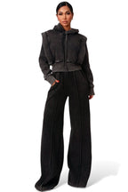 Light gray crop hoodie and wide-leg sweatpants set from The House of Stylez, casual 2-piece loungewear ensemble.