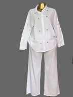 Beaded long sleeve top and high-waist pants set by eprolo, stylish with intricate bead details and fitted design.