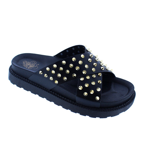 Black Aria footwear by The House of Stylez, angled view showcasing sleek design and stylish silhouette.