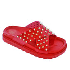 Red Aria footwear by The House of Stylez with a stylish design, shown from an angled side view.