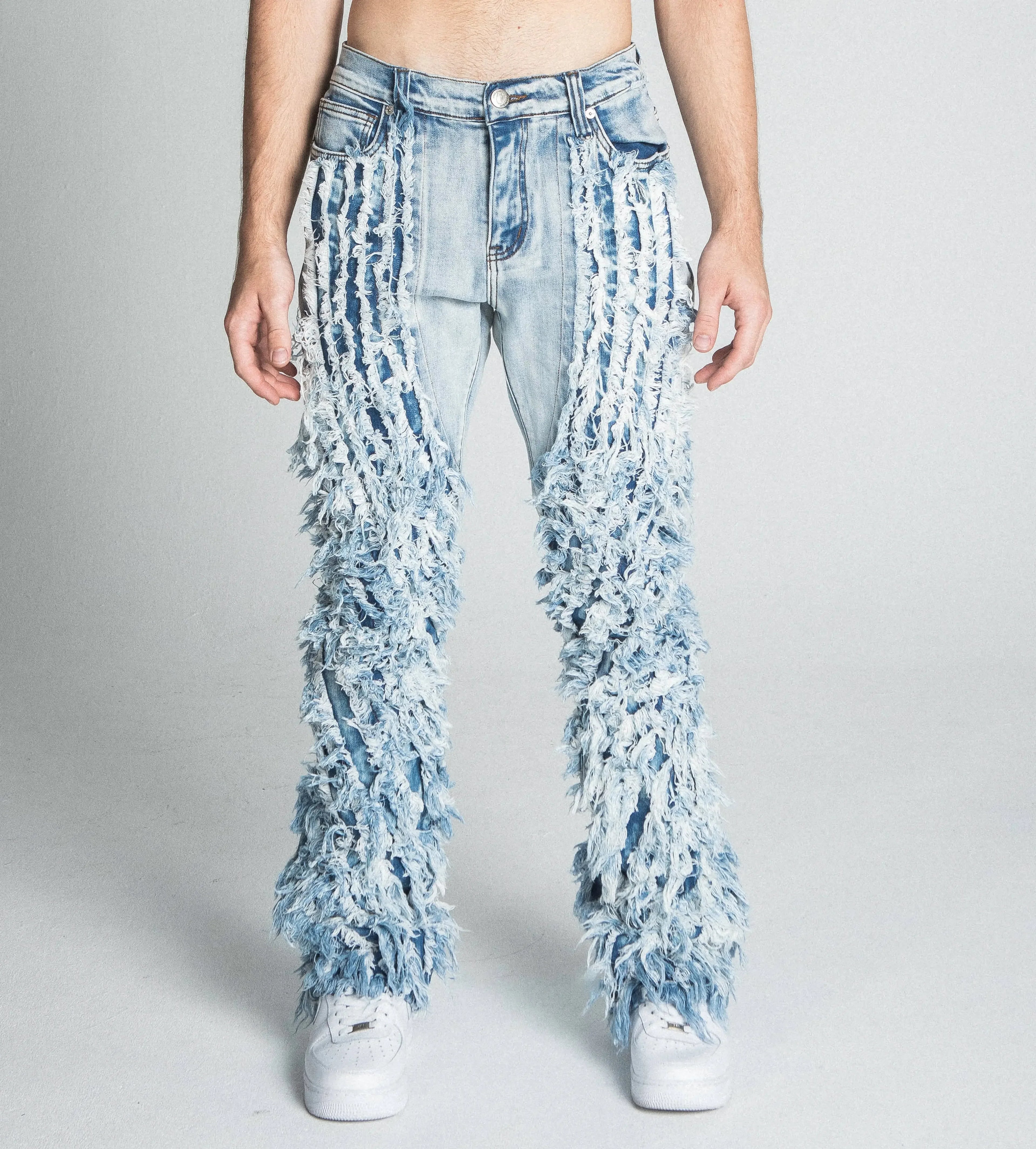 AJ18SK EXTREME FRAYED STACKED JEANS - Plush Fashion Hub