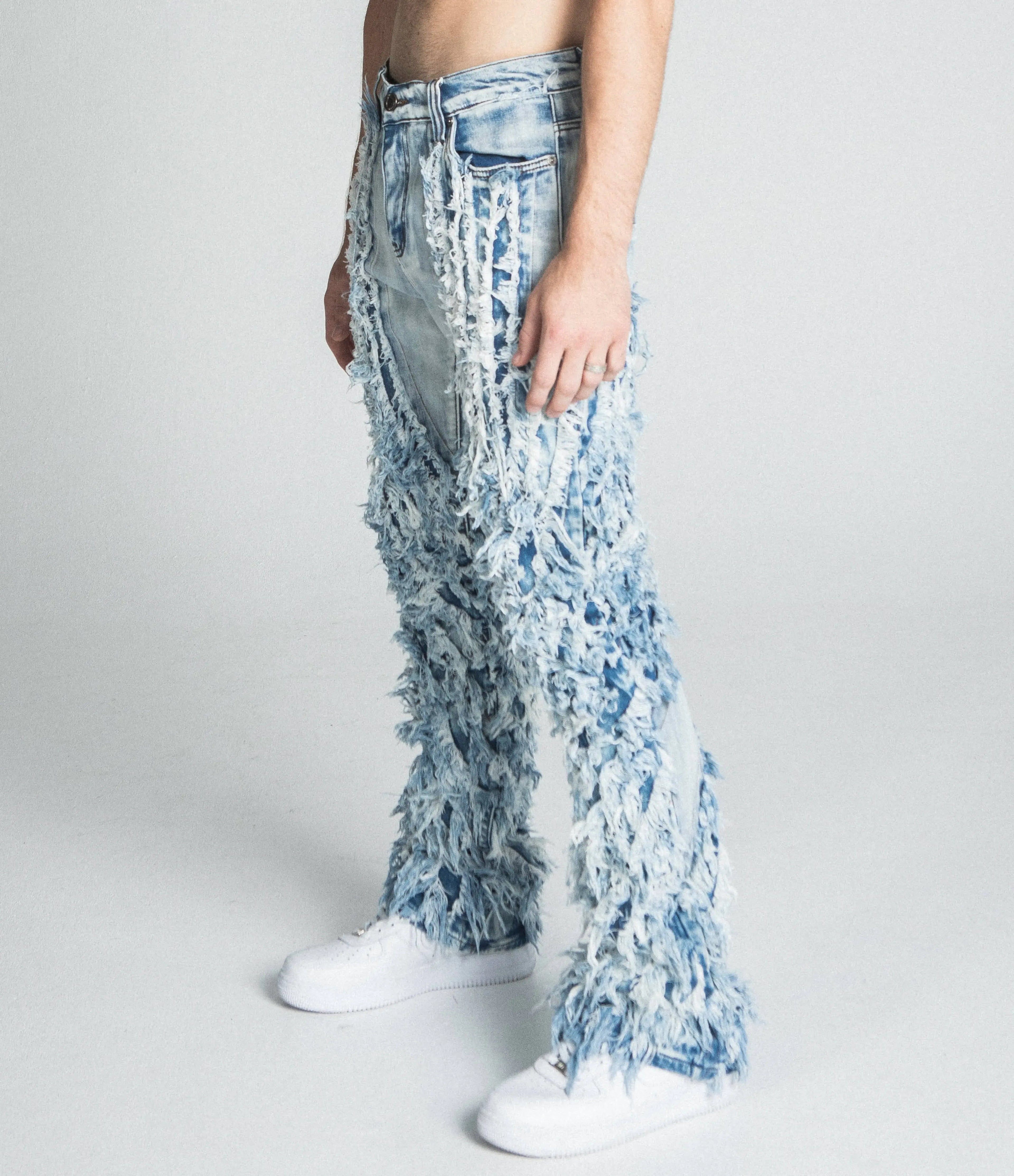 AJ18SK EXTREME FRAYED STACKED JEANS - Plush Fashion Hub