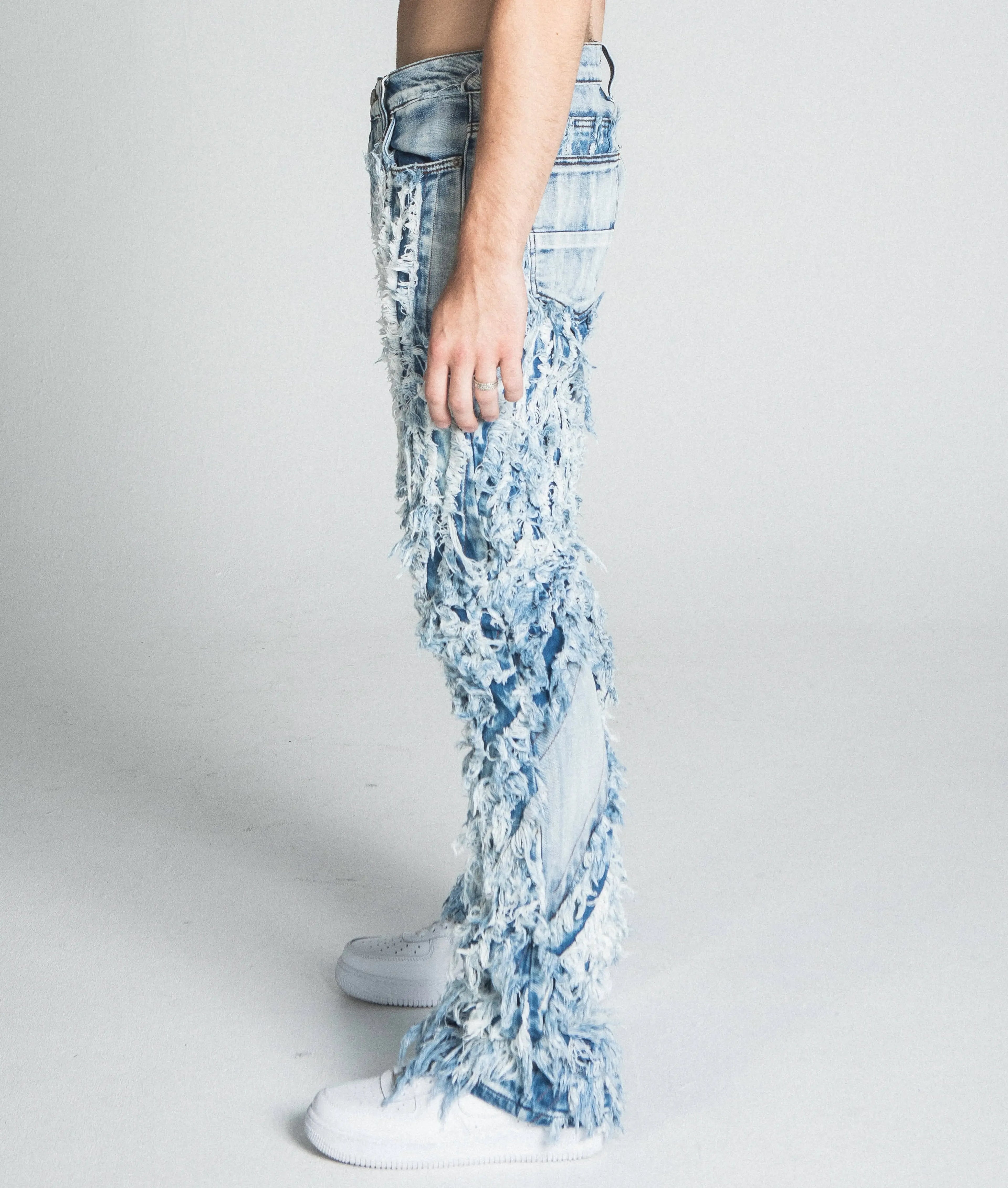 AJ18SK EXTREME FRAYED STACKED JEANS - Plush Fashion Hub