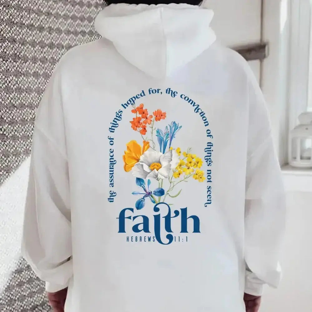 Aesthetic Christian Bible verse hoodie for women, soft plush pullover with inspirational religious print by Plush Fashion Hub.