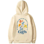 Aesthetic Christian Bible verse hoodie for women by Plush Fashion Hub, featuring soft pullover fabric and religious design.
