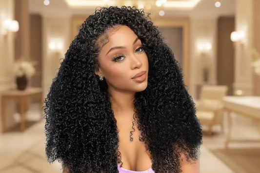Afro Kinky Curly Glueless Wig 5x5 Bleached Knots Wear Go Wig Pre Cut HD Lace Front Wig 100% Kinky Curly Human Hair Wigs For Women - Plush Fashion Hub