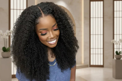 Afro Kinky Curly Glueless Wig 5x5 Bleached Knots Wear Go Wig Pre Cut HD Lace Front Wig 100% Kinky Curly Human Hair Wigs For Women - Plush Fashion Hub