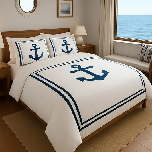 Anchors Away Cotton Boating Duvet Cover Set - Plush Fashion Hub