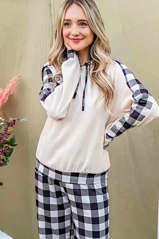 And The Why Drawstring Hooded Top and Plaid Pants Lounge Set - Plush Fashion Hub