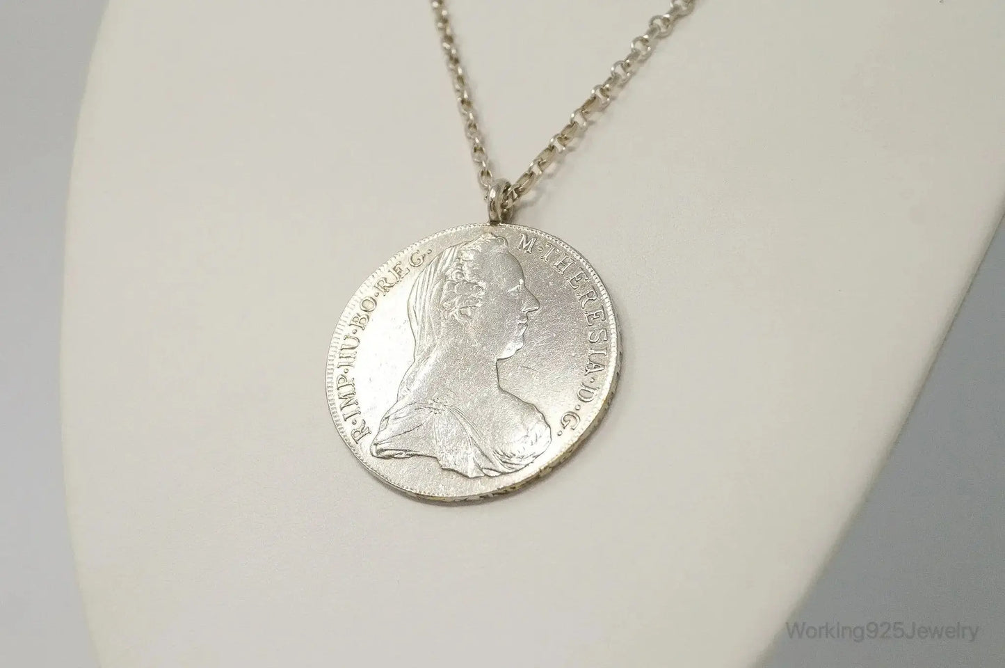 Antique 1780 M. Theresia Austrian Silver Thaler Coin Necklace - Plush Fashion Hub