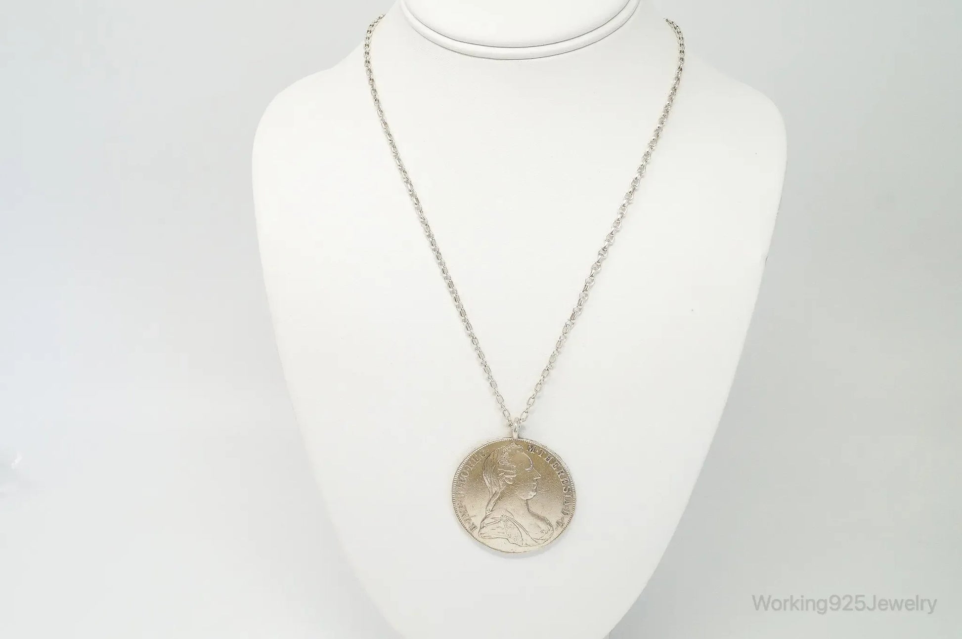 Antique 1780 M. Theresia Austrian Silver Thaler Coin Necklace - Plush Fashion Hub