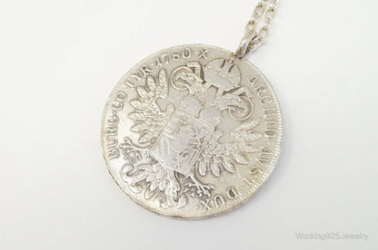 Antique 1780 M. Theresia Austrian Silver Thaler Coin Necklace - Plush Fashion Hub