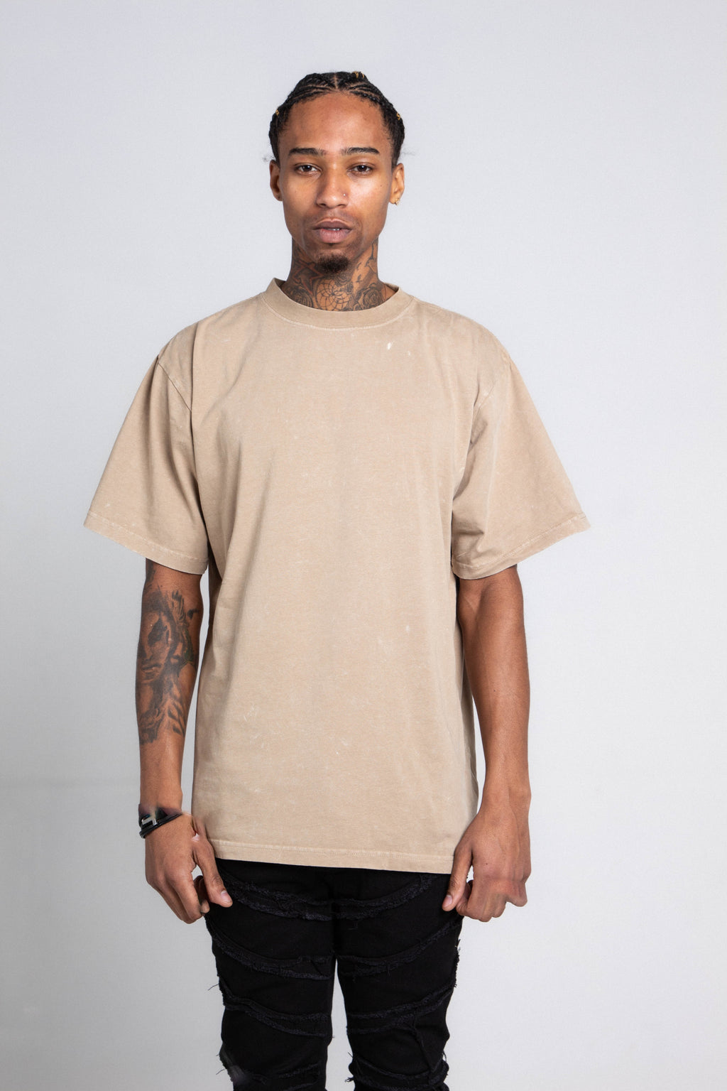 Light gray AJPT300GM Stone Wash Heavy T-shirt by Armor Jeans, featuring a casual fit and textured stone wash finish.