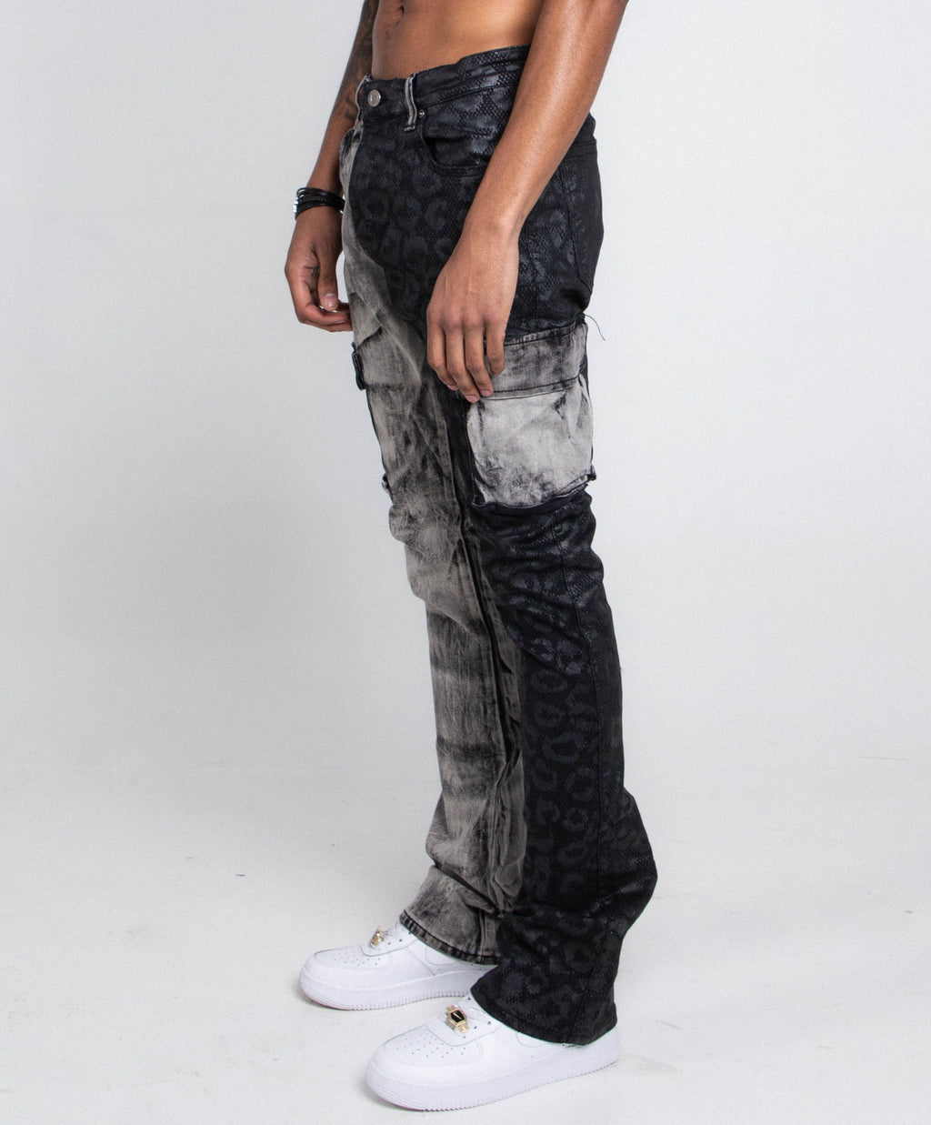 Black lace stacked jeans by Armor Jeans featuring a slim fit with layered lace accents and a modern, stylish design.