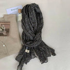 Women's vintage floral cotton linen scarf with retro print, soft breathable wrap from Plush Fashion Hub.