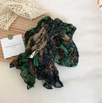 Women's vintage floral cotton and linen scarf with retro print, soft and breathable wrap by Plush Fashion Hub.