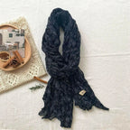 Women's vintage floral cotton linen scarf with retro print, soft and breathable wrap by Plush Fashion Hub.