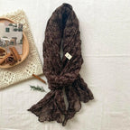 Women's vintage floral cotton linen scarf with retro print, soft breathable fabric, stylish wrap by Plush Fashion Hub.