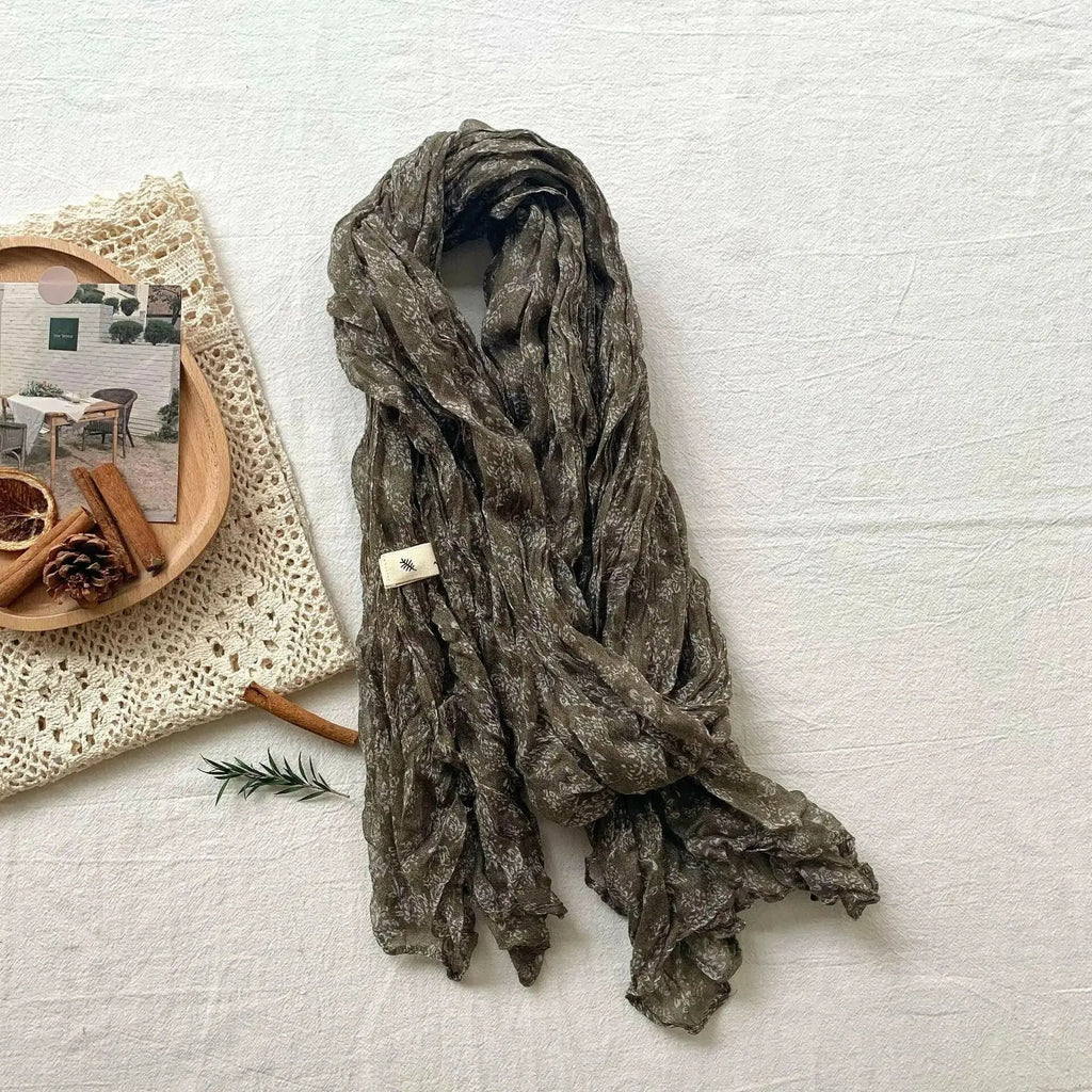 Women's vintage floral cotton and linen scarf with a breathable retro print, soft and stylish wrap from Plush Fashion Hub.
