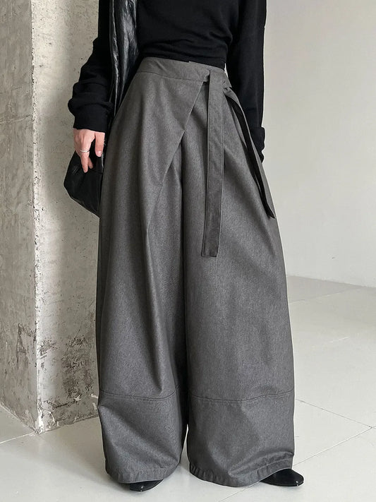 Asymmetric Lace-up High-Waist Wide-Leg Trousers - Plush Fashion Hub