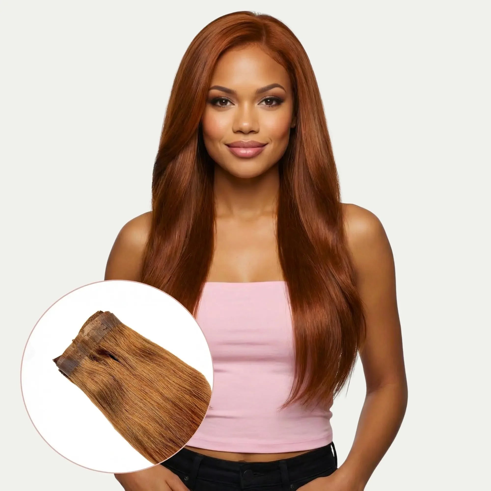 Auburn Seamless Clip-In 100% Human Hair Extensions - Plush Fashion Hub