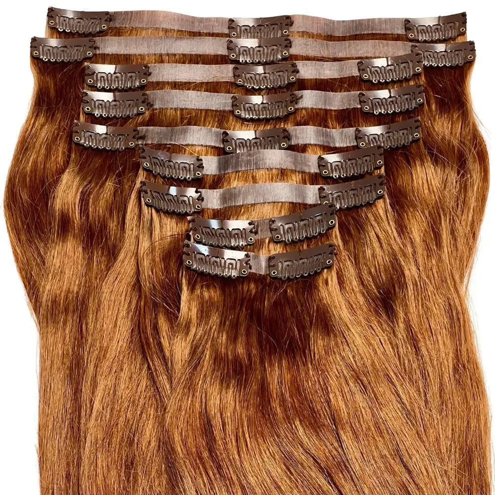 Auburn Seamless Clip-In 100% Human Hair Extensions - Plush Fashion Hub