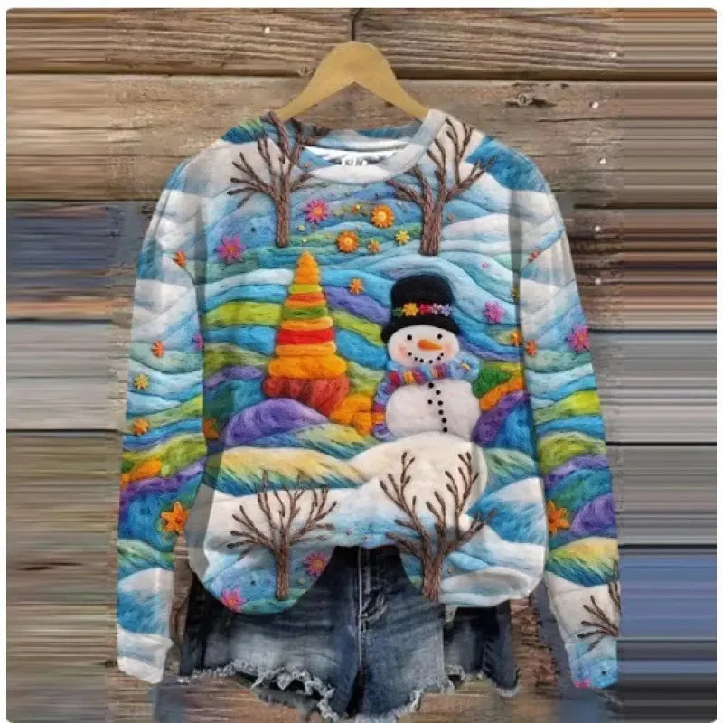 Autumn And Winter Ladies Funny Print Christmas Holiday Casual Sweatshirt - Plush Fashion Hub