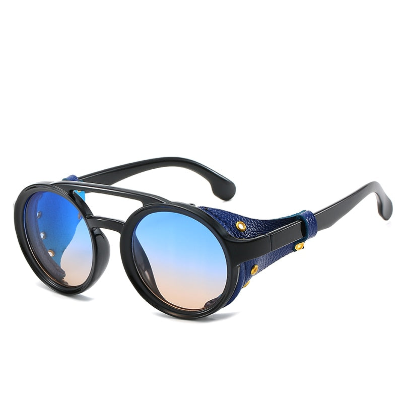 Round steampunk sunglasses by FitiqueFit with vintage design, featuring metal frames and decorative details.