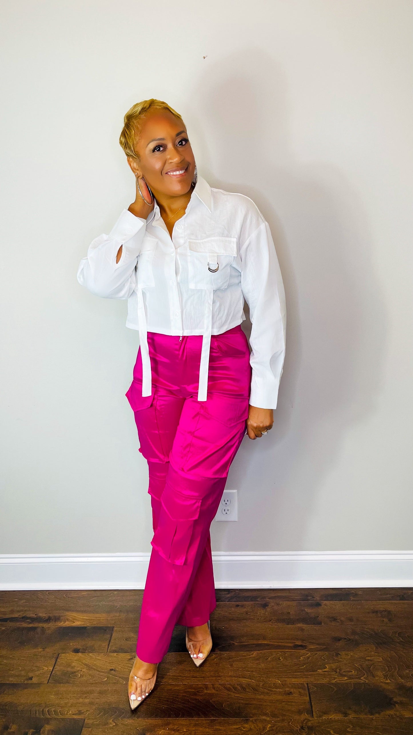 Pink Satin Cargo Pants The Bella Noire Store