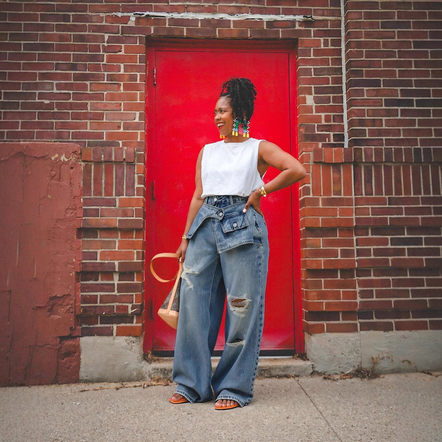 Plush Fashion Hub straight leg jeans with layered waist and ripped details, casual pants for modern street style.