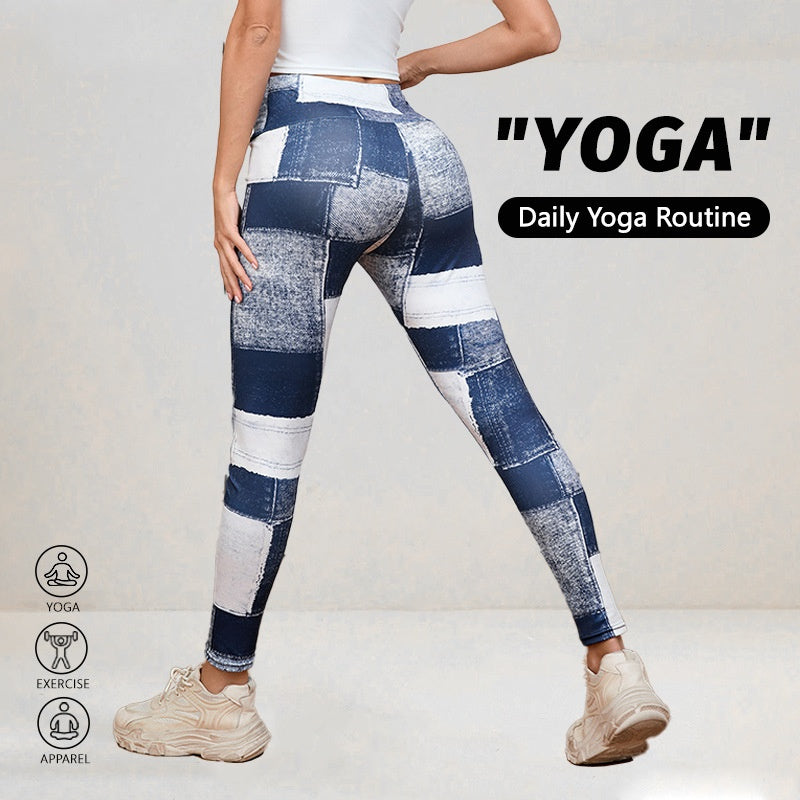 FitiqueFit plaid peach print high-waist tummy control yoga leggings, slim fit fitness leggings with vibrant pattern and comfortable fit