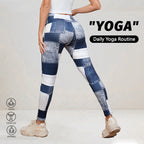 FitiqueFit plaid peach print high-waist tummy control yoga leggings, slim fit fitness leggings with vibrant pattern and comfortable fit
