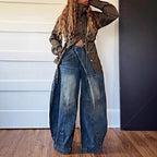 Retro Distressed Washed Reversed Waist Women's Jeans