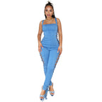 Fashionable Women's Belted Jumpsuit with Side Drawstring Denim Overalls