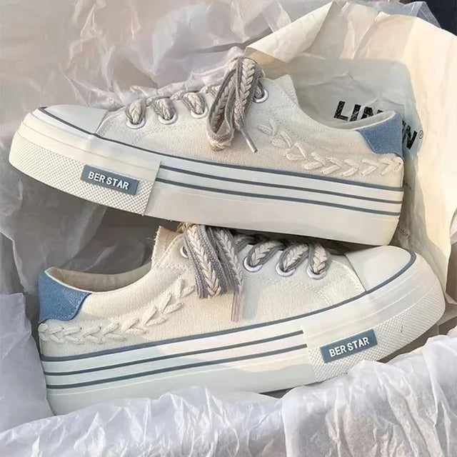 Women’s platform canvas chunky sneakers by FitiqueFit featuring thick soles and trendy design for height and style.