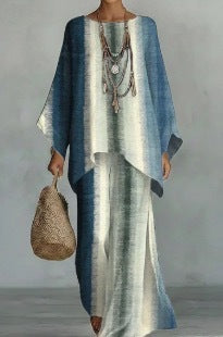 Loose Bat Sleeve Top Wide Leg Pants Set for Women