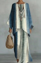 Loose Bat Sleeve Top Wide Leg Pants Set for Women